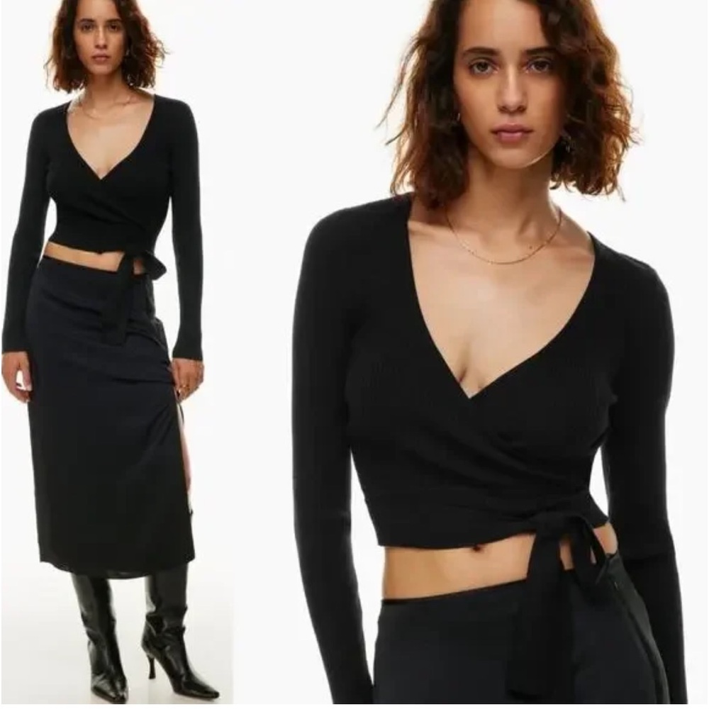 Zara New With Tags Black All Tied Up Crop Knit Top. Size S